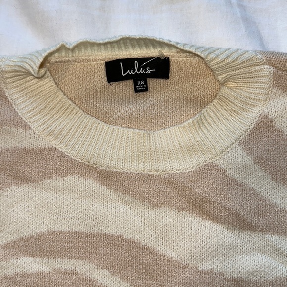 Lulus Beige Zebra Print Knit Sweater - Picture 4 of 6
